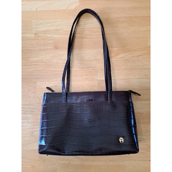 Etienne Aigner Crocodile Effect Brown Leather Embossed Purse PLEASE READ - Picture 1 of 16